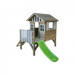 Masgames Lollipop Maison de jeu en bois surélevée blanche avec toboggan MA800537